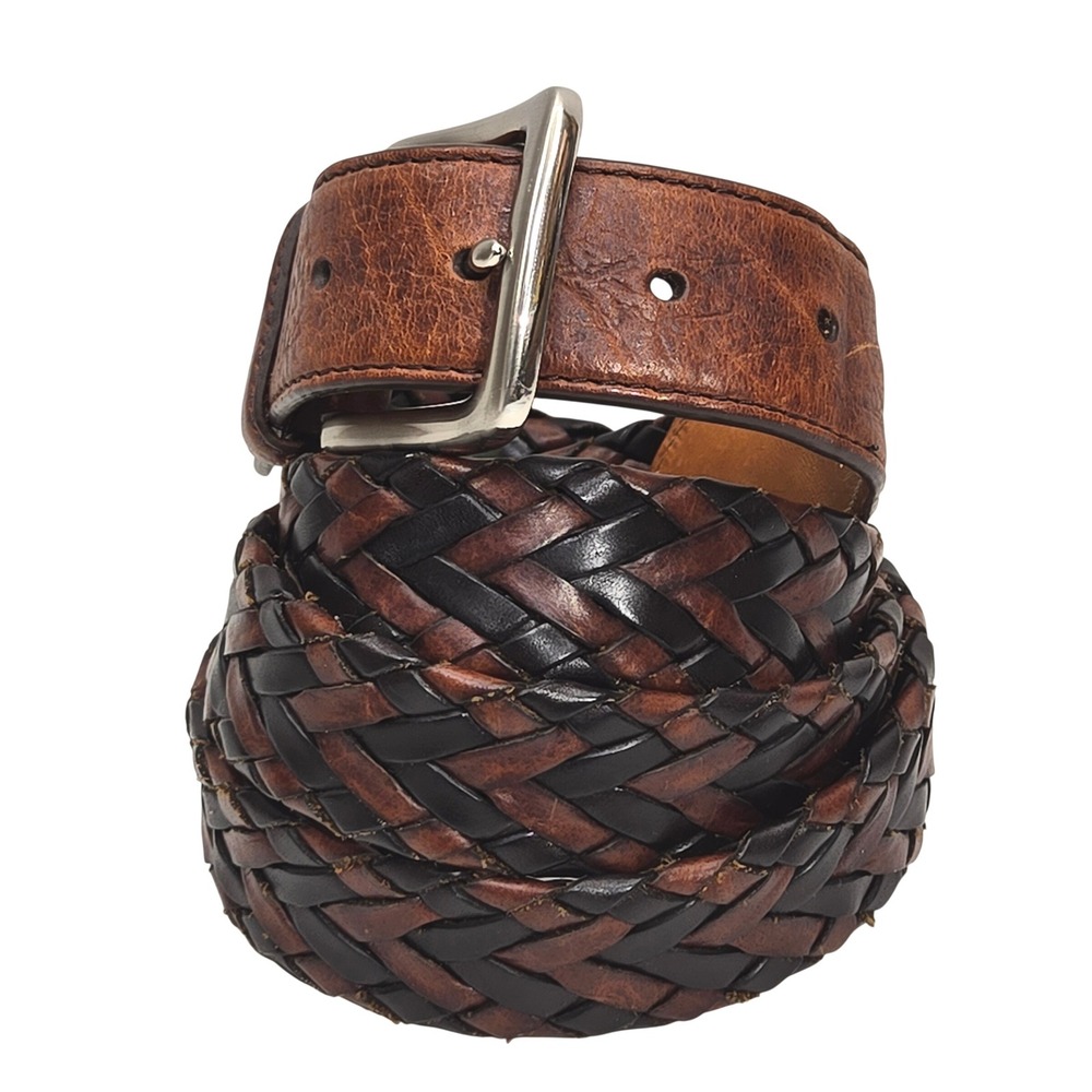 Orvis Braided Leather Belt Men's Size 44 Brown Black Two Tone Woven Classis Gorp